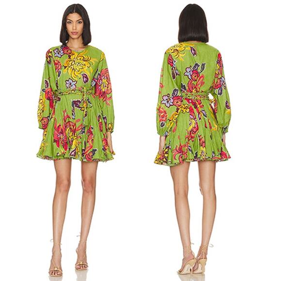 NWT Rhode Ella Blouson Sleeves Belted Green Lanai Mini Dress Green Size: Small - Picture 12 of 12